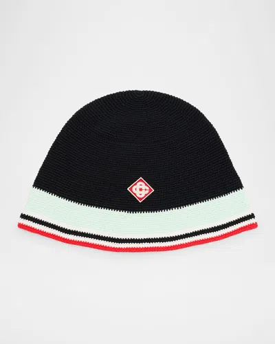 Casablanca Men's Monogram Stripe-trim Crochet Beanie Hat In Multi