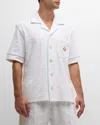 Casablanca Short Sleeved Shirt In Jacquard Cotton Blend Terry Cloth With White Monogram Men In White