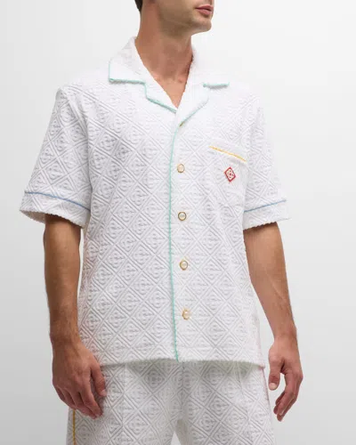 Casablanca Men's Monogram Toweling Camp Shirt In White
