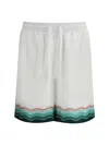 Casablanca Silk Twill Drawstring Shorts With Graphic Print In White