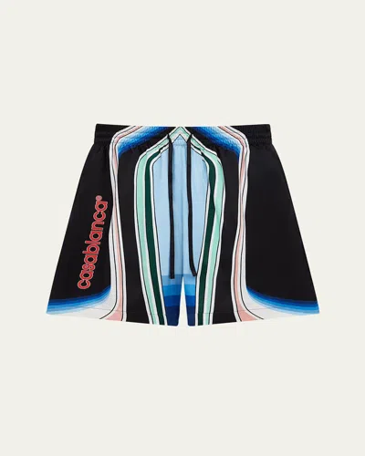 CASABLANCA MEN'S MULTI-STRIPE SILK PULL-ON SHORTS