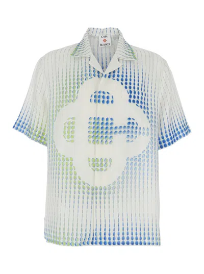 Casablanca Men Multicolor Bowling Shirt With Cuban Collar And All-over Print In Linen Man