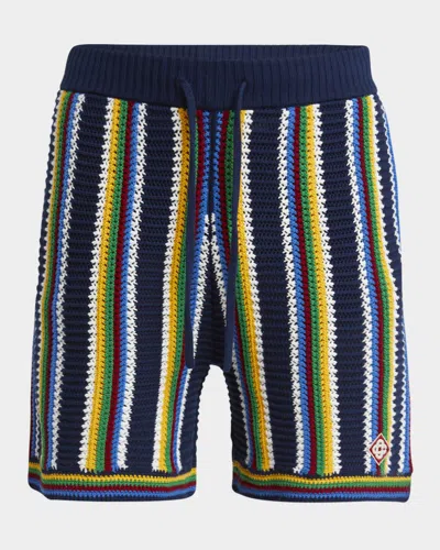 Casablanca Men's Multicolor Crochet Shorts In Navy