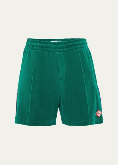 Casablanca Men's Pintuck Velour Shorts In Evergreen