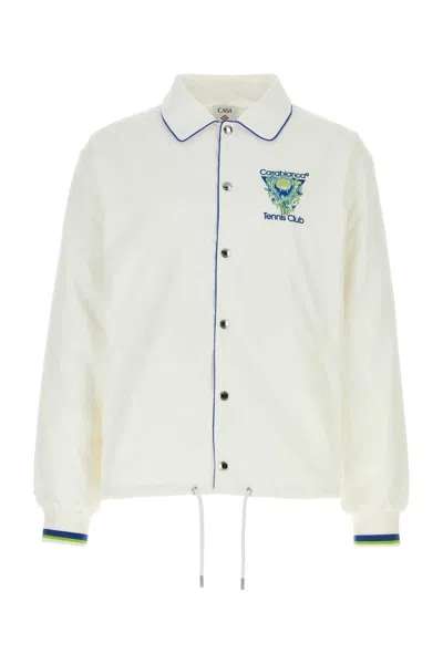 Casablanca Polyester Jacket Drawstring Hem Long Sleeves Ribbed Cuffs In White