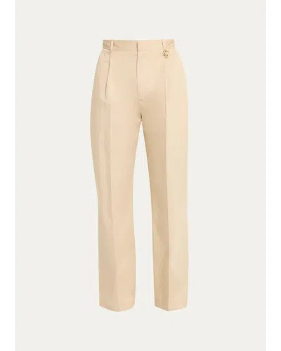 Casablanca Men's Poplin Pleated Straight-leg Trousers In Brown