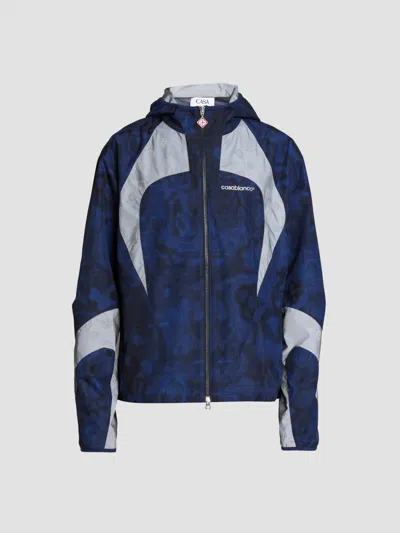 Casablanca Printed Zip Up Hooded Jacket Printed In Blue