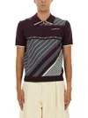 Casablanca Diagonal Stripe Merino Wool Quarter Zip Polo In Burgundy
