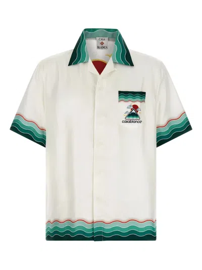 Casablanca Mini Silk Shirt With Memphis Wave Details In White