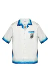 Casablanca White Shirt With Cuban Collar And Maxi Logo Printed On The Back In Silk Man In Casaskate