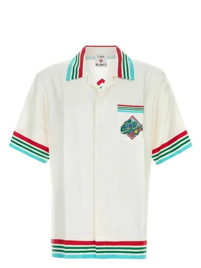 CASABLANCA MEN'S SHORT SLEEVE CUBAN COLLAR SHIRT