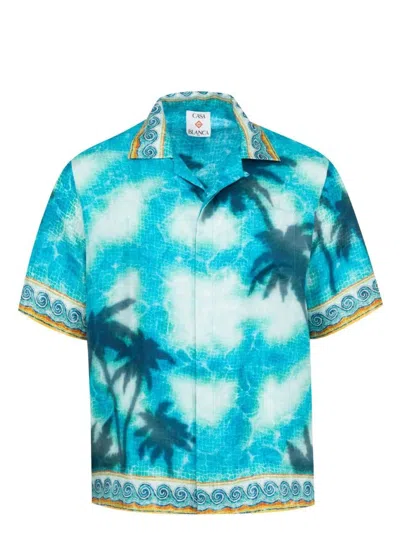 CASABLANCA MEN'S SHORT SLEEVE CUBAN COLLAR SHIRT