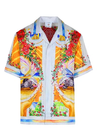 CASABLANCA MEN'S SHORT SLEEVE CUBAN COLLAR SHIRT | SIZE MEDIUM | UMS25SH00305