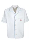 Casablanca Short Sleeved Shirt In Jacquard Cotton Blend Terry Cloth With White Monogram Men In Tenistripe