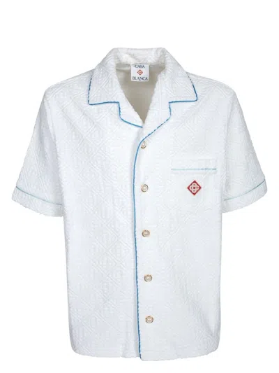 Casablanca Short Sleeved Shirt In Jacquard Cotton Blend Terry Cloth With White Monogram Men