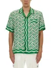 Casablanca Mens Green Ping Pong Ping Pong Monogram Cuban-collar Short-sleeve Silk Shirt In Green