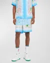 Casablanca Light Blue Shorts With All-over Graphic Print In Le Plongeon