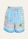 Casablanca Light Blue Shorts With All-over Graphic Print In Le Plongeon