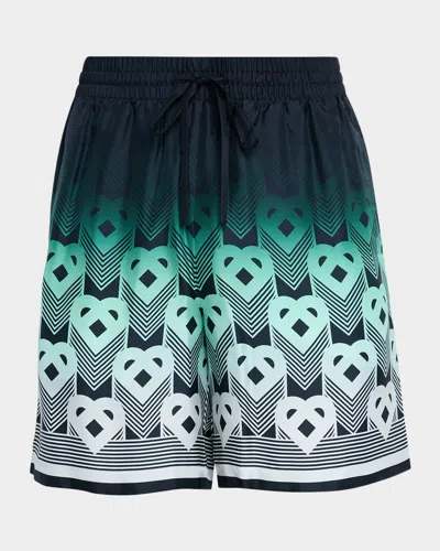 CASABLANCA MEN'S SILK HEART MONOGRAM DRAWSTRING SHORTS
