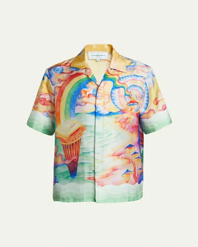 Casablanca Men's Silk Nature's Teacher Mushroom Camp Shirt In Yellow