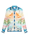 Casablanca Mens Tennis Club Cuban-collar Graphic-pattern Silk Shirt Xl In Multi