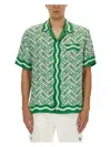 Casablanca Mens Green Ping Pong Ping Pong Monogram Cuban-collar Short-sleeve Silk Shirt In Green