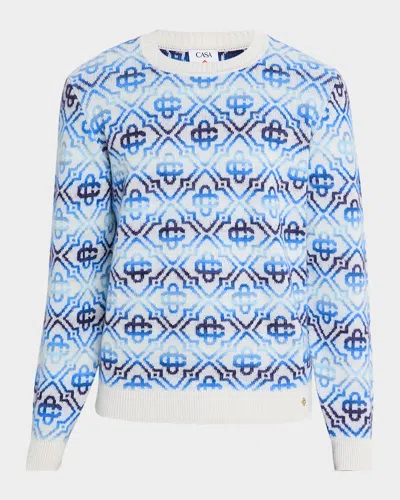 Casablanca Men's Space Dye Monogram Knit Crewneck Sweater In Blue