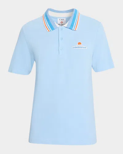 Casablanca Men's Stripe Knit-collar Polo Shirt In Blue