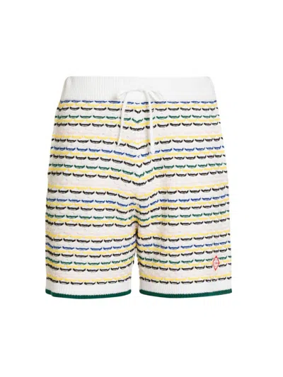 Casablanca Men White Crochet Cotton Tuck Stitch Shorts In Multi