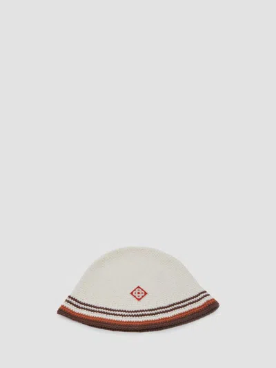 Casablanca Men's Striped Crochet Hat In White