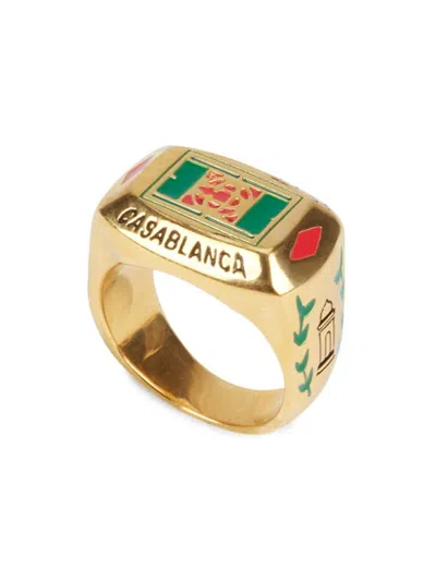 Casablanca Men's Tennis Club Gold-plated Brass & Enamel Logo Ring In Gold Green