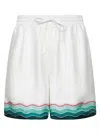 Casablanca Silk Twill Drawstring Shorts With Graphic Print In White