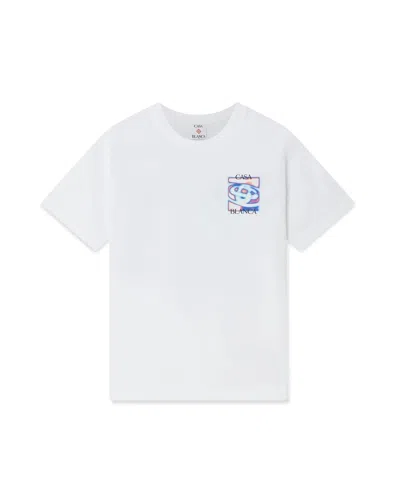Casablanca Men White Crewneck T-shirt With Logo Detail On The Front And Maxi Logo On The Rear In Cot