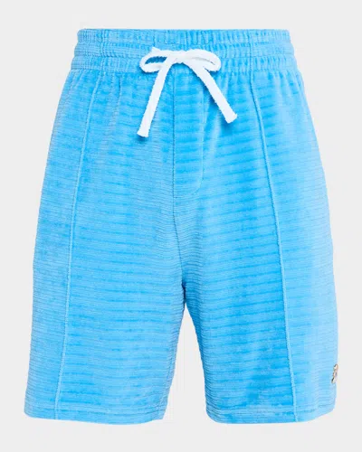 Casablanca Men's Velour Pintuck-pleated Drawstring Shorts In Blue