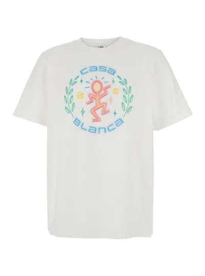 Casablanca Men White Crewneck T-shirt With Logo Print On The Front In Cotton Man