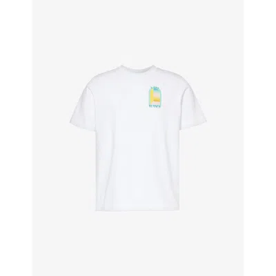 Casablanca Mens White Graphic-pattern Organic-cotton T-shirt