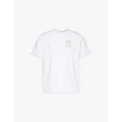 Casablanca Mens White Graphic-print Organic-cotton T-shirt