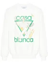 CASABLANCA MEN'S WHITE ORGANIC COTTON SWEATSHIRT WITH LOGO PRINT AND FRENCH TERRY LINING