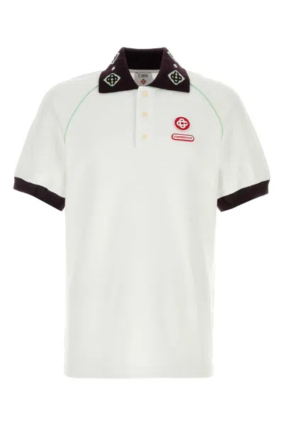 CASABLANCA CASABLANCA MEN WHITE PIQUET POLO SHIRT
