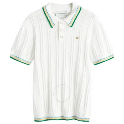 CASABLANCA CASABLANCA MEN'S WHITE RIB BOUCLE POLO SHIRT