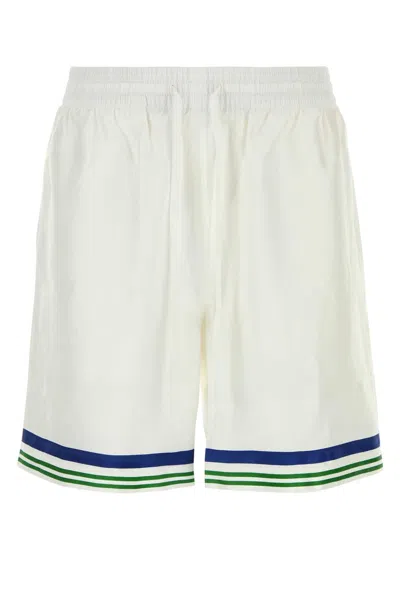 CASABLANCA CASABLANCA MEN WHITE SATIN BERMUDA SHORTS