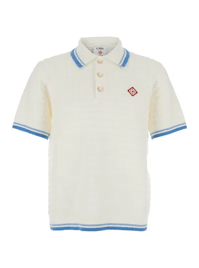 CASABLANCA CASABLANCA MEN WHITE SHIRT WITH CLASSIC COLLAR AND CHEST LOGO PATCH IN COTTON MAN