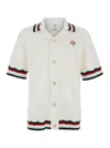 Casablanca Men White Shirt With Classic Collar And Chest Logo Patch In Cotton Man In Black