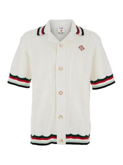 CASABLANCA CASABLANCA MEN WHITE SHIRT WITH CLASSIC COLLAR AND CHEST LOGO PATCH IN COTTON MAN