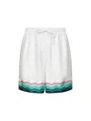 Casablanca Silk Twill Drawstring Shorts With Graphic Print In White