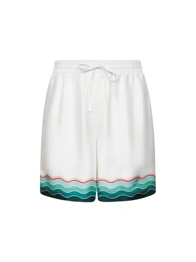 Casablanca Montagne Ondulee Silk Shorts In White