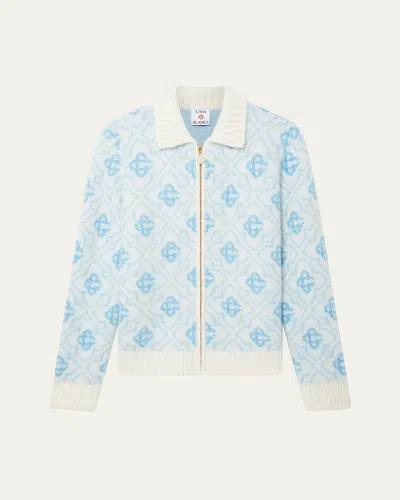 CASABLANCA MEN'S WOOL MONOGRAM FULL-ZIP SWEATER