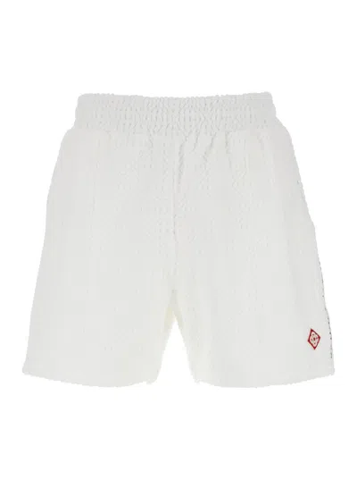 Casablanca 'mena' White Shorts With Logo Embroidery On The Front And Elastic Drawstring Waist