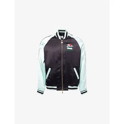 CASABLANCA MENS BLACK & HONEYDEW LOGO-PATCH SATIN BOMBER JACKET XL