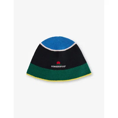 Casablanca Mens Black Multi Striped Crochet Cotton Hat